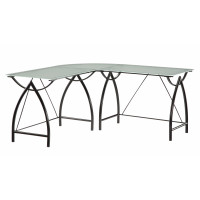 OSP Home Furnishings NWP25L-BK Newport L-Shape Computer Desk with Black Powder Coated Steel Frame